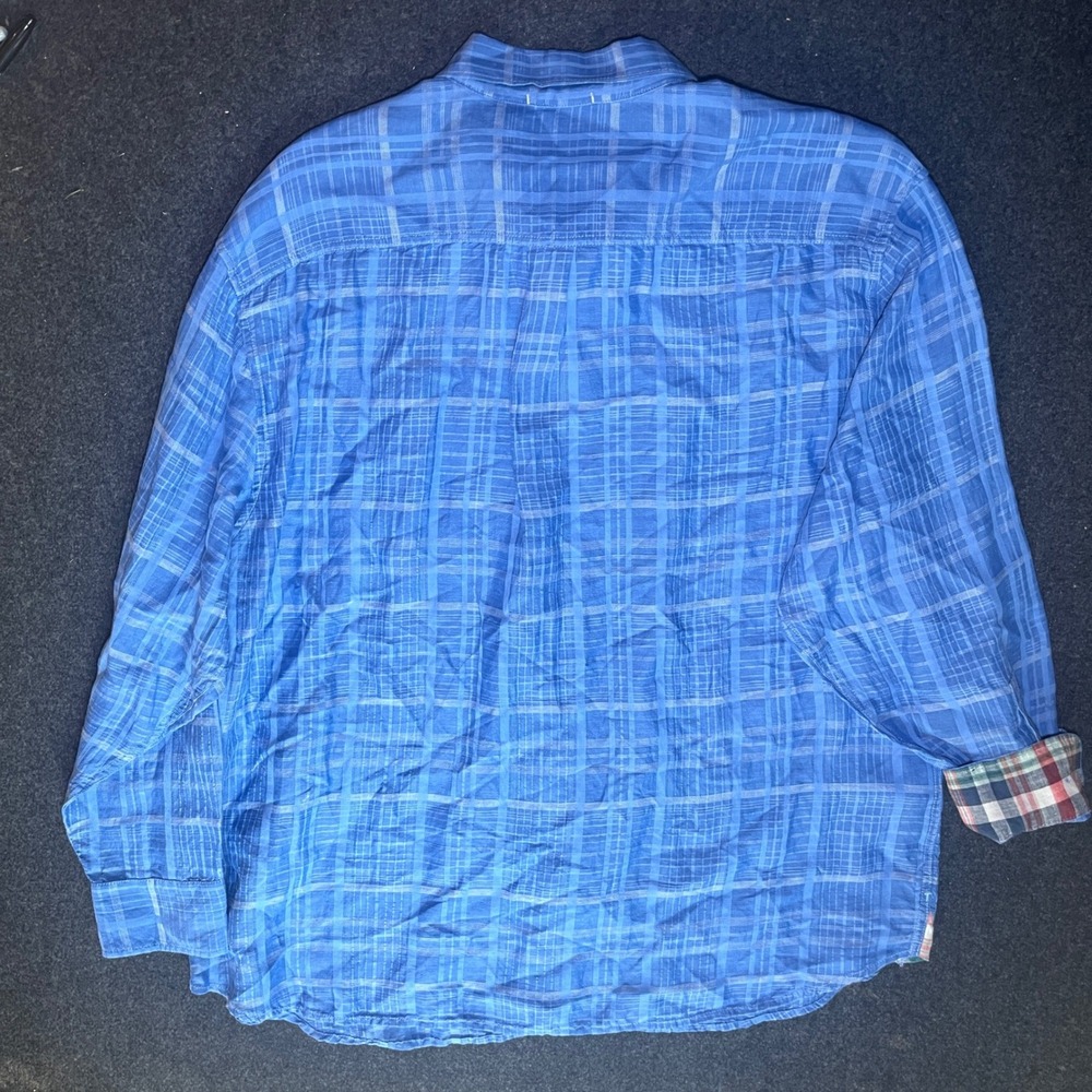 Tommy Bahama Shirt Mens 2XLB Blue Excellent Linen Tencel Plaid Long Sleeve - Picture 5 of 7